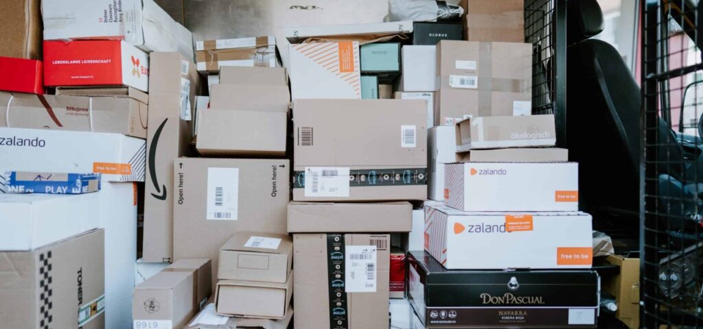 A stack of Amazon boxes