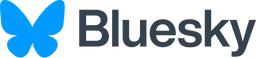 Blue butterfly icon next to the Bluesky wordmark in dark gray.